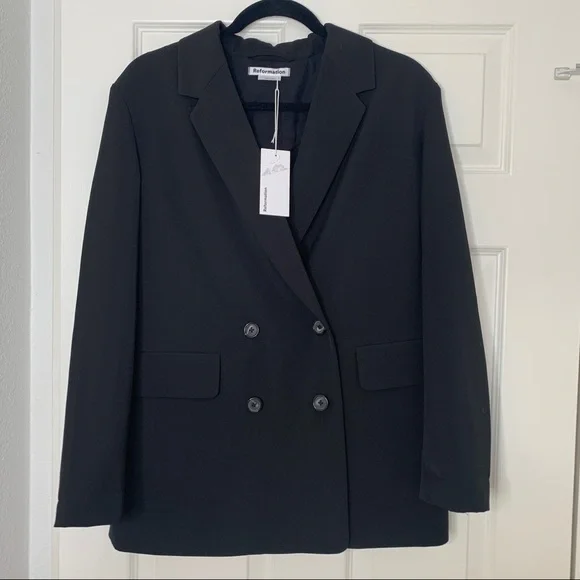 Reformation Jenner Black Double-Breasted Boyfriend Blazer - Picture 3 of 8